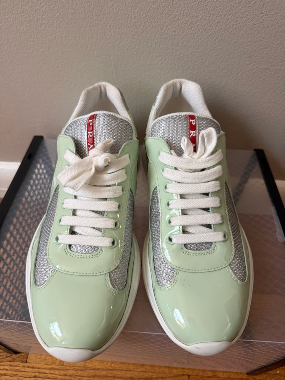 Prada  Mint Green Patent Leather Runner Sneakers